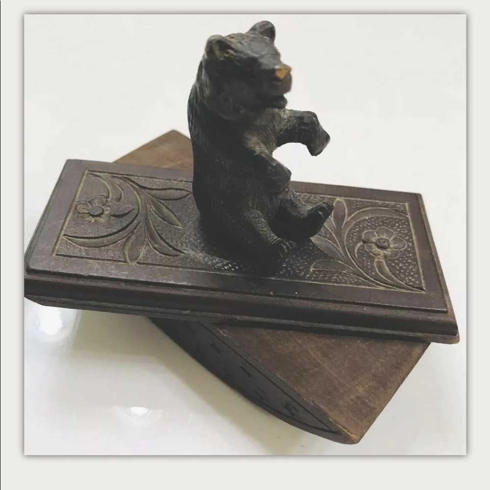 1900s Ink Blotter Hand Carved Wood Black Forest Bear Paperweight VTG RARE Early